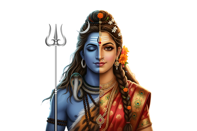 Ardhanarishvara Shiva Parvati half face PNG transparent background