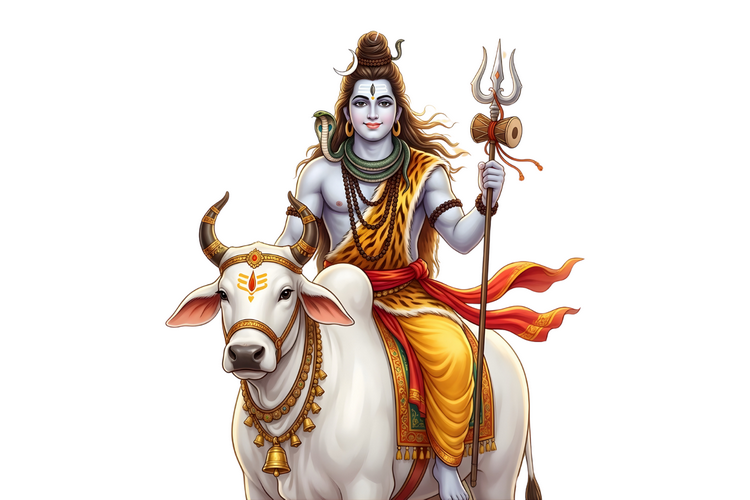 Lord Shiva riding Nandi PNG transparent background