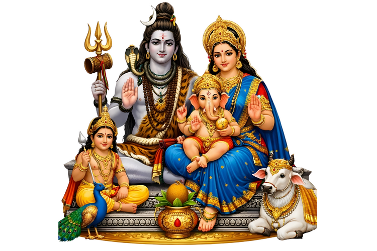 Shiva Parvati Ganesha family PNG transparent background