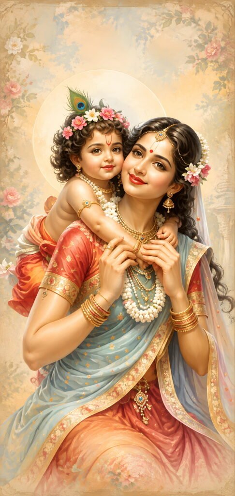 Baby Krishna with Mother Yashoda in traditional clothing